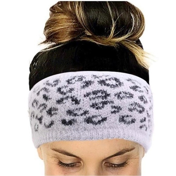 PINK Leopard Print Knit Winter Headband with Fleece Lining NWT - Picture 1 of 5